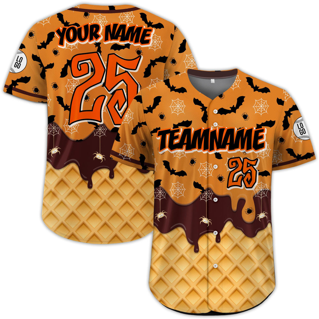 Custom Halloween Ice Cream Baseball Jersey, Personalized Summerween Summer Vacation Baseball Jersey, Halfway to Halloween Summer Trip tee