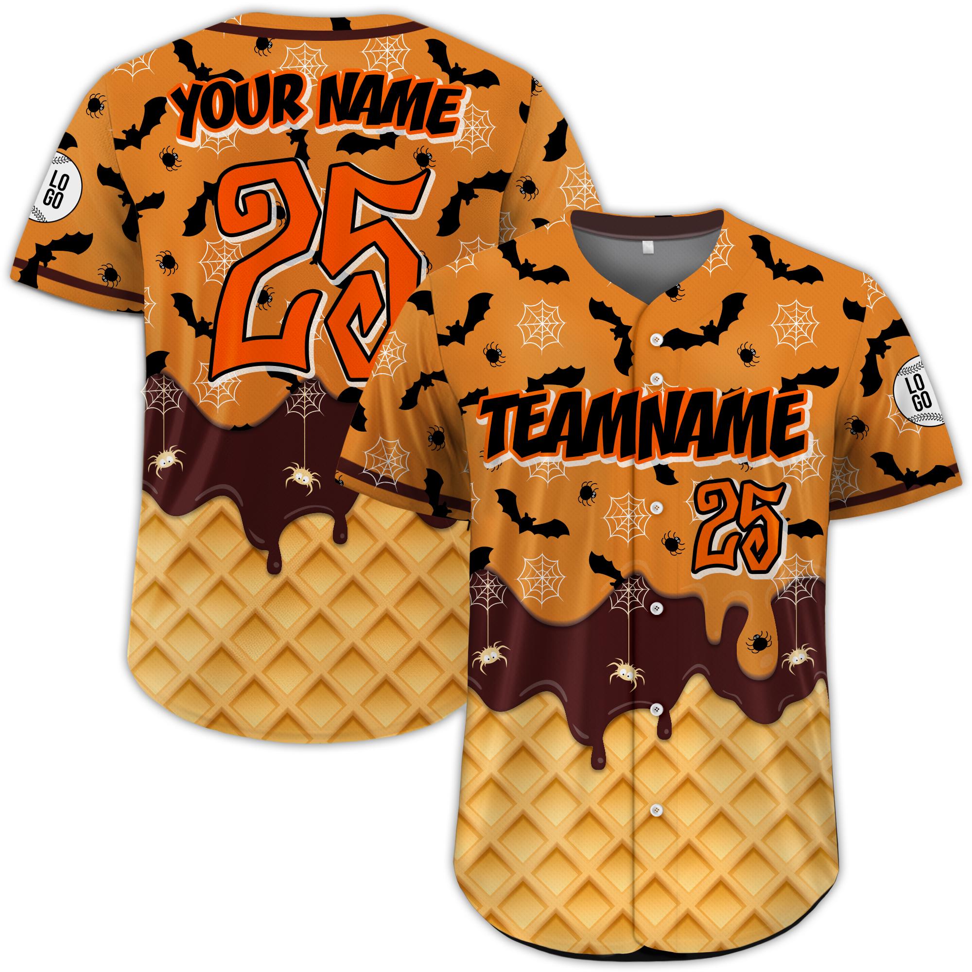Custom Halloween Ice Cream Baseball Jersey, Personalized Summerween Summer Vacation Baseball Jersey, Halfway to Halloween Summer Trip tee
