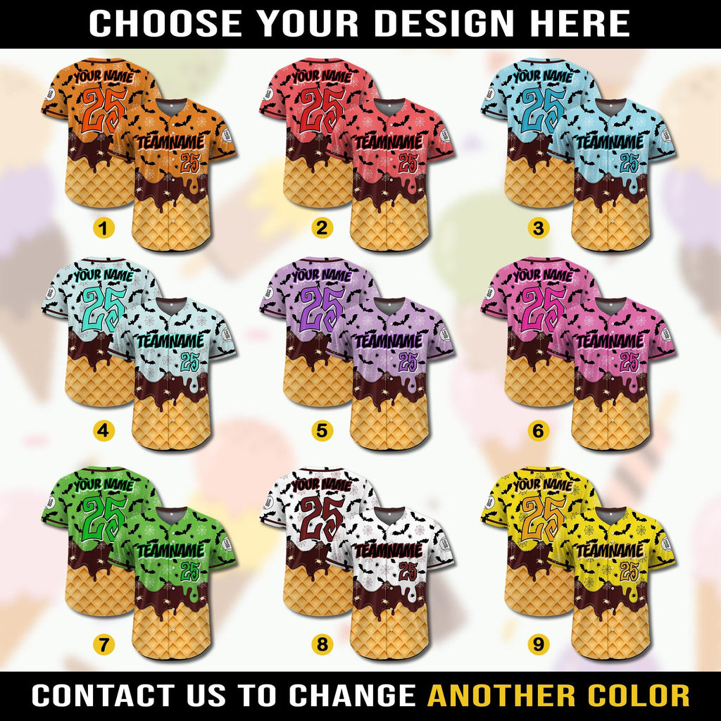 Custom Halloween Ice Cream Baseball Jersey, Personalized Summerween Summer Vacation Baseball Jersey, Halfway to Halloween Summer Trip tee