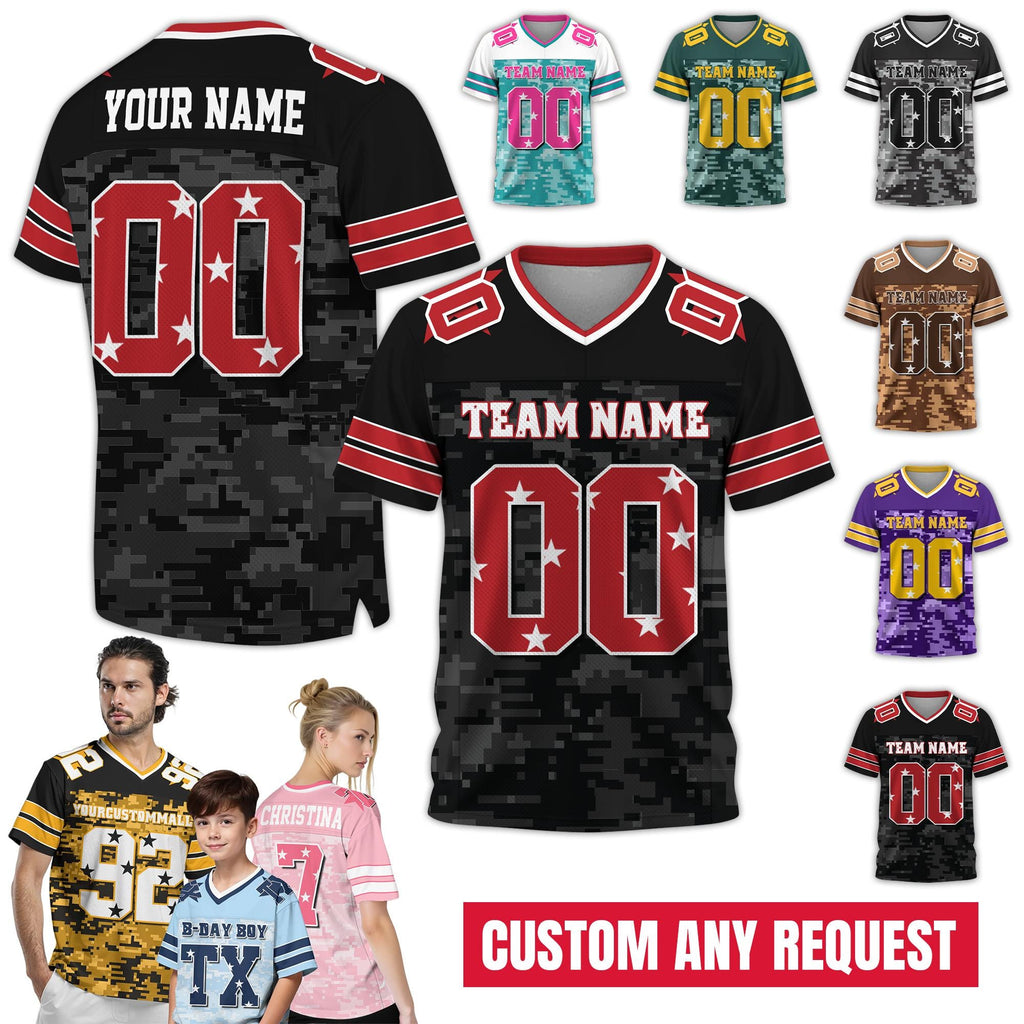 Personalized Multi-color Shirts with Team Name Number, Custom Football Shirt Game Day Outfit for Adult Kid, Birthday Gifts for Him Her