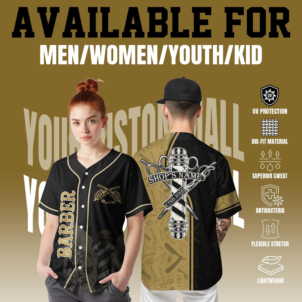 Personalized Barber Uniform Baseball Jersey for Men Women Youth Kid, Custom Barber Vest For Men, Hairdresser Baseball Jersey Barber Gift