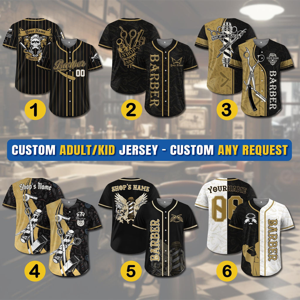 Personalized Barber Baseball Jersey, Barbershop Crew Uniform