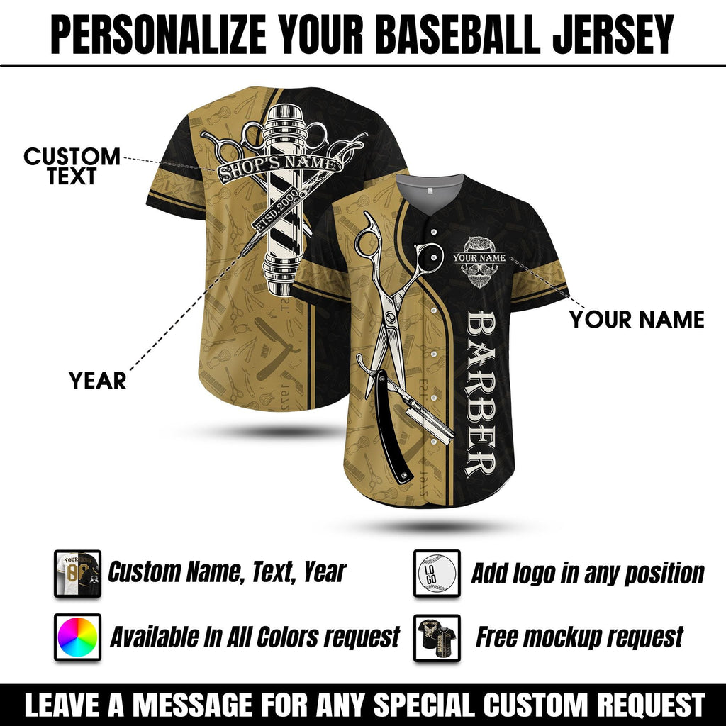 Personalized Barber Uniform Baseball Jersey for Men Women Youth Kid, Custom Barber Vest For Men, Hairdresser Baseball Jersey Barber Gift