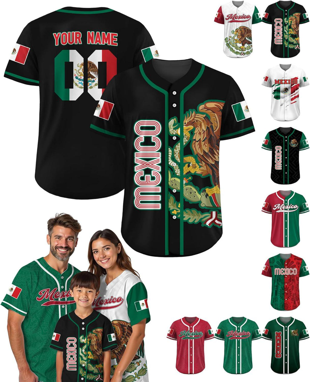 Personalized Baseball Jersey Mexico Custom Team Name Number Mexican Jersey Shirt for Men Women Youth Kid Game Day Outfit For Mexico Fans