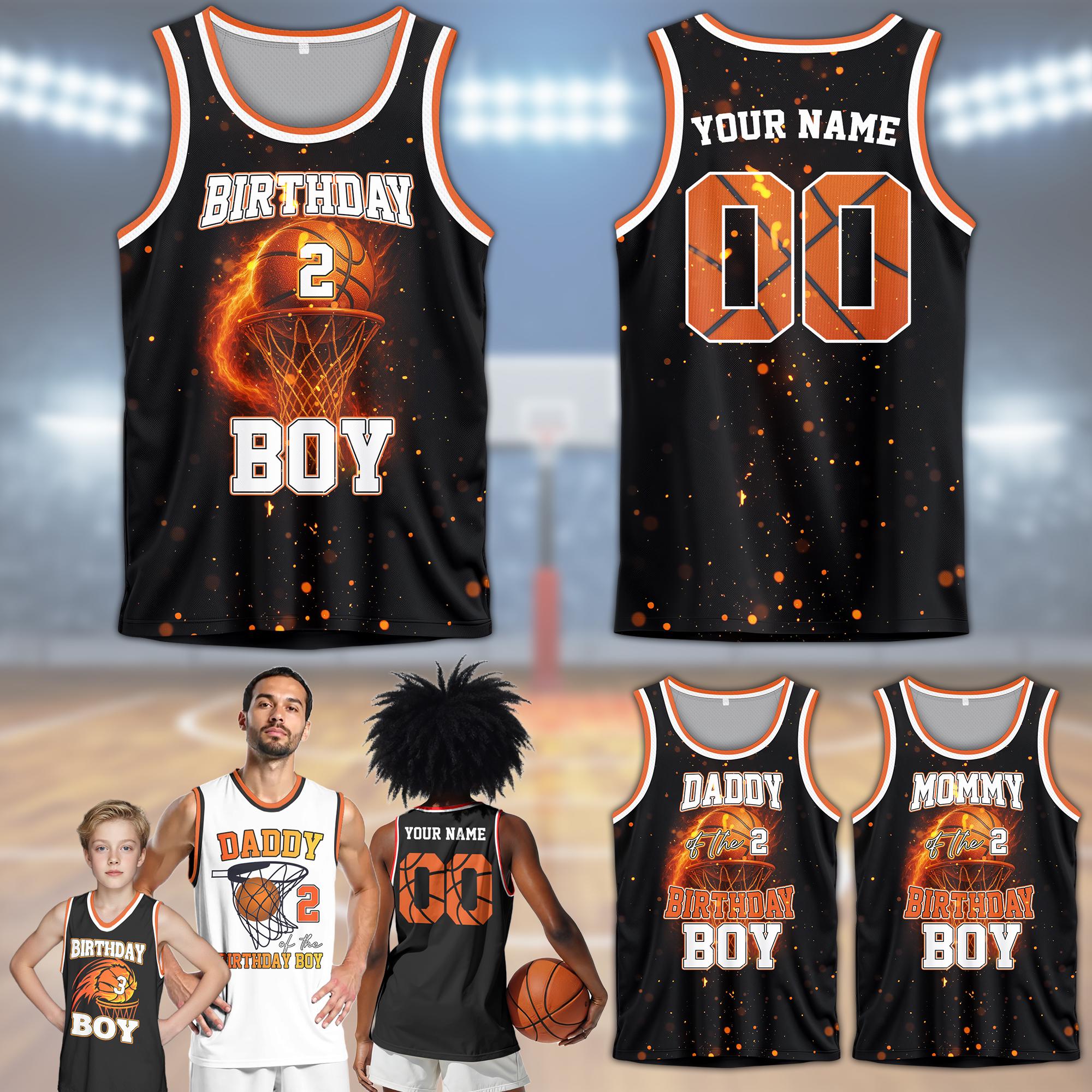 Personalized Boy Birthday Outfit Basketball Jersey for Family Matching, Custom Sports Birthday Basketball Jersey, Matching Family Tee