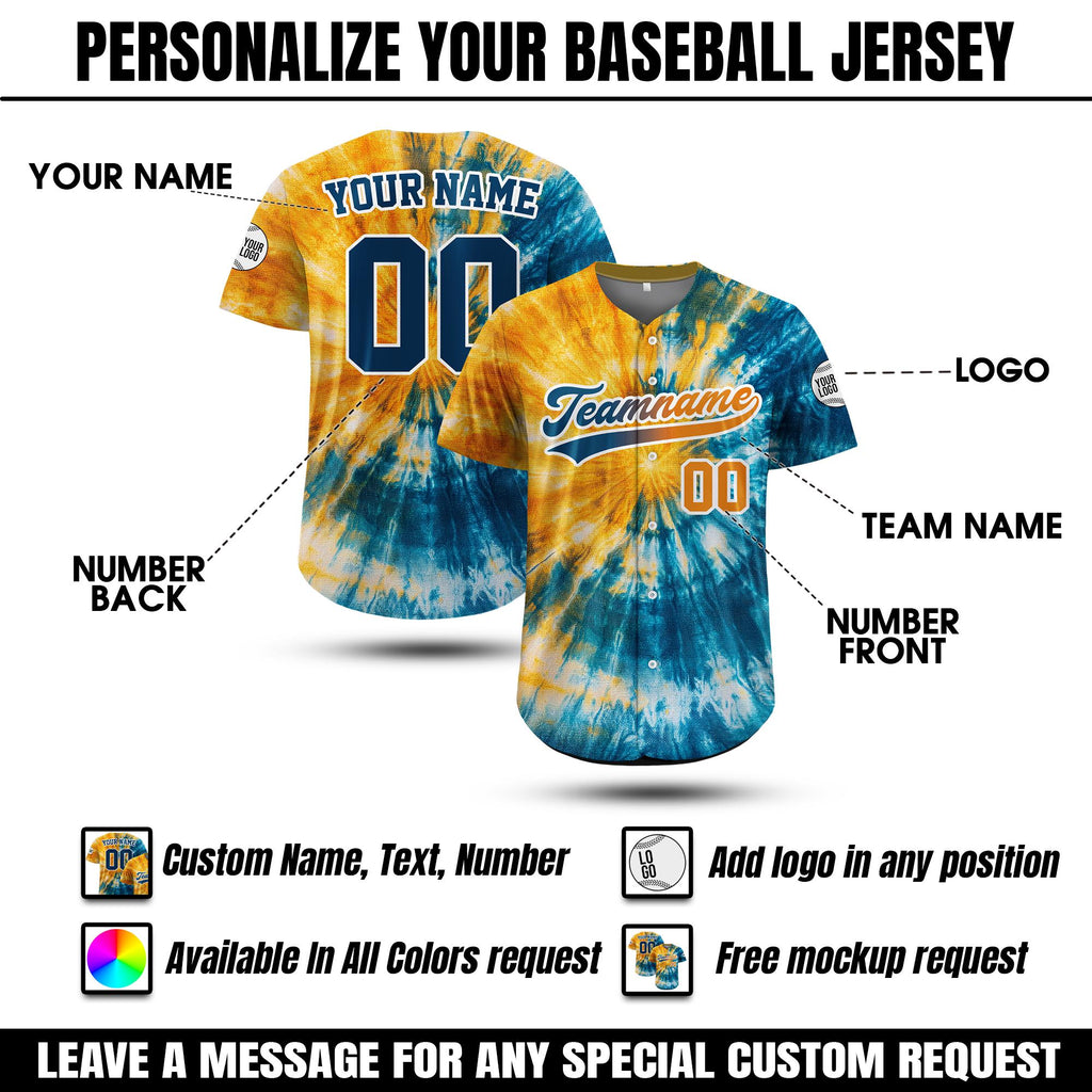 Personalized Tie Dye Baseball Jersey For Adult Kid, Custom Team Name Number Logo Baseball Jersey Shirt, Festival Tie Dye Tye Dye Shirt