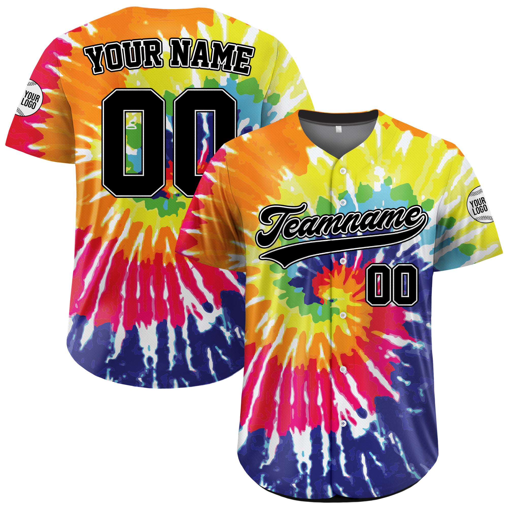 Personalized Baseball Jersey For Men Women Youth Kid, Custom Team Name Number Logo Jersey Shirt, Tye Dye Button down Shirt