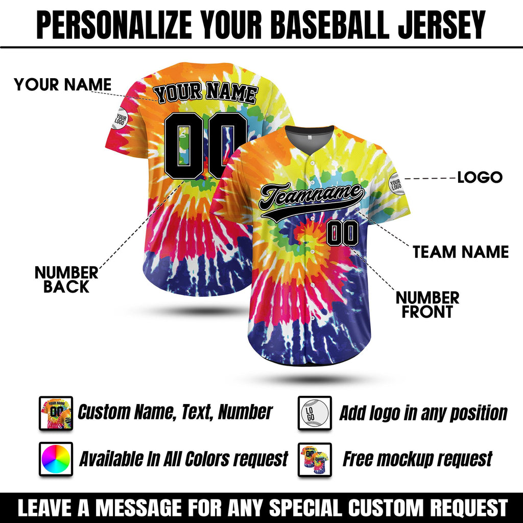 Personalized Baseball Jersey For Men Women Youth Kid, Custom Team Name Number Logo Jersey Shirt, Tye Dye Button down Shirt