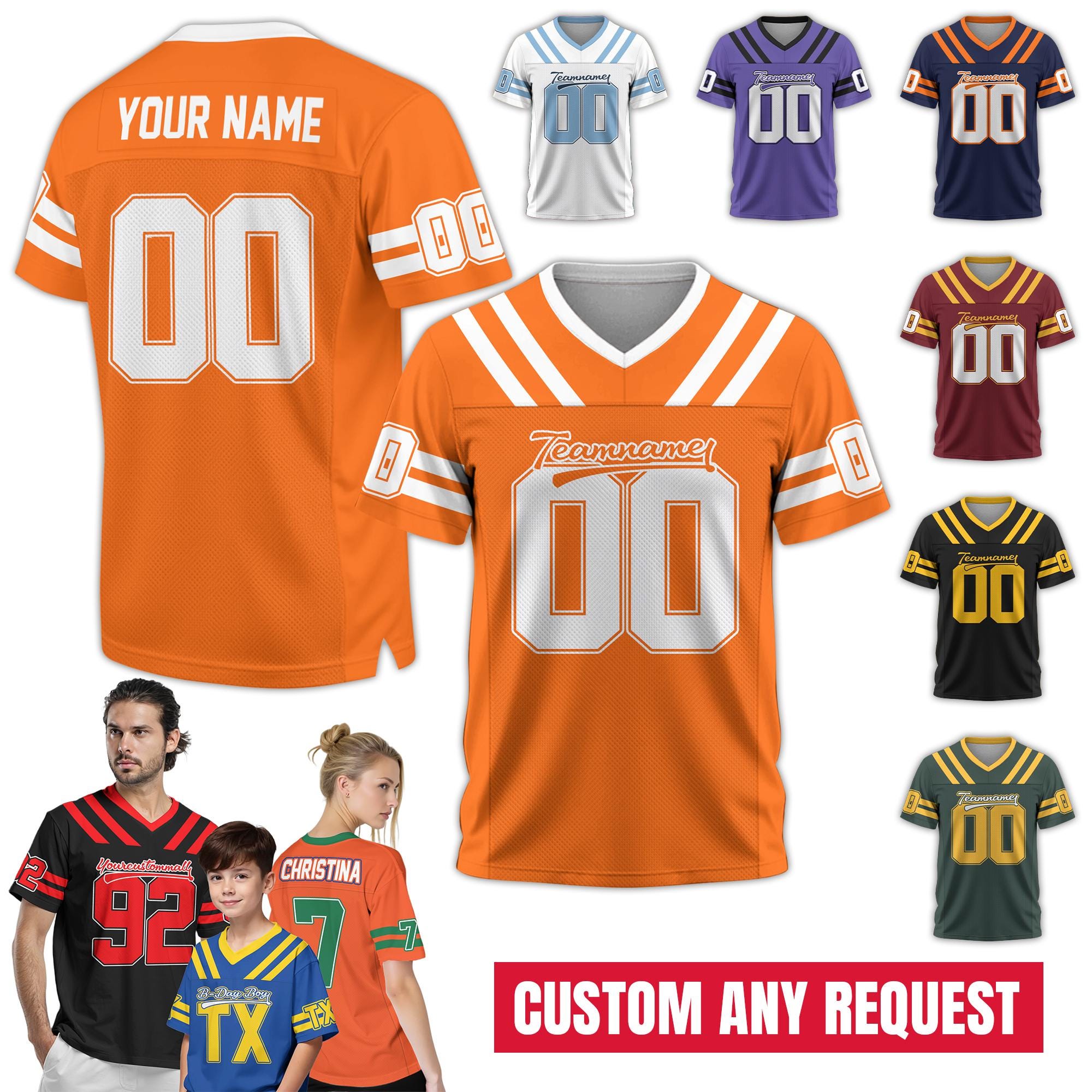 Custom Team Name Number Logo Football Mesh Jersey for Men Women Youth Kid Personalized Football fan Gift Short Sleeves V-Neck Shirt for Fan