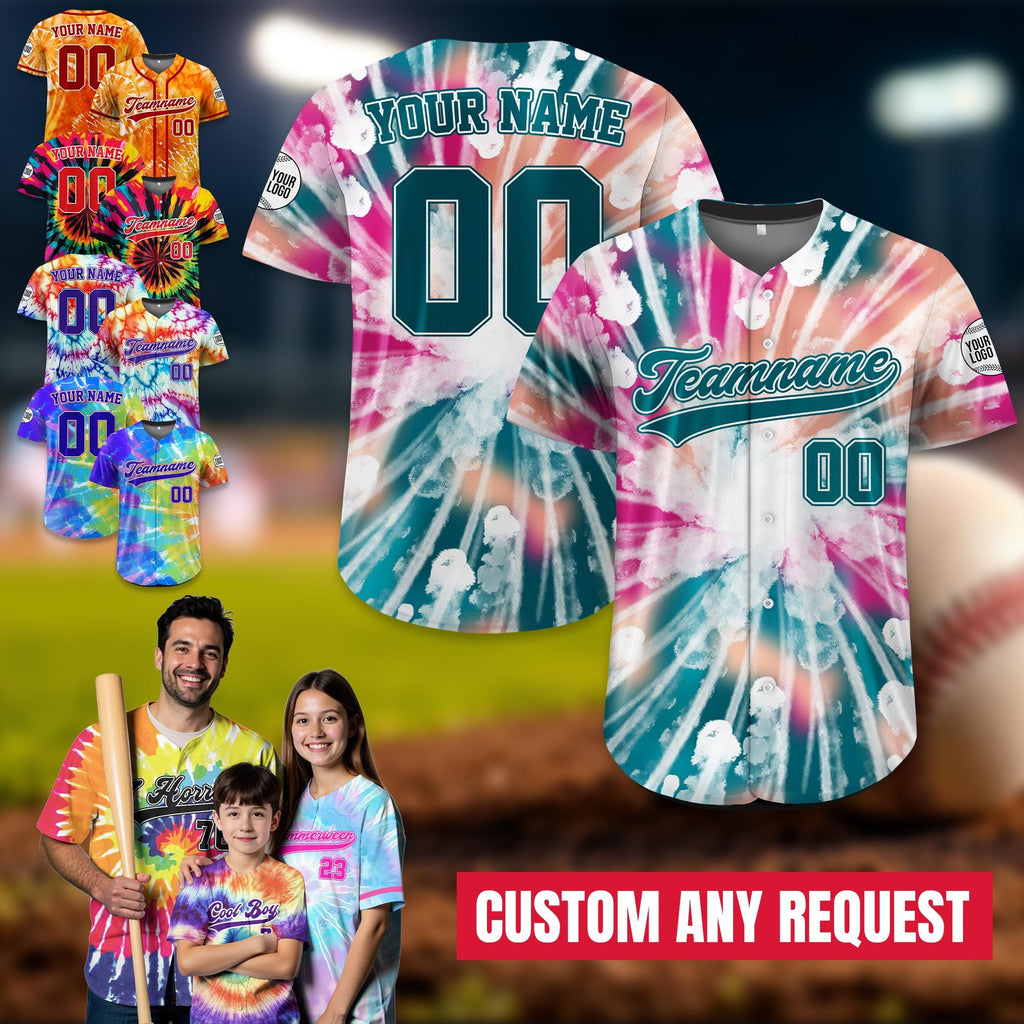 Personalized Colorful Rainbow Gift Baseball Jersey For Adult Kid, Custom Team Name Number Logo Baseball Jersey Floral Pattern