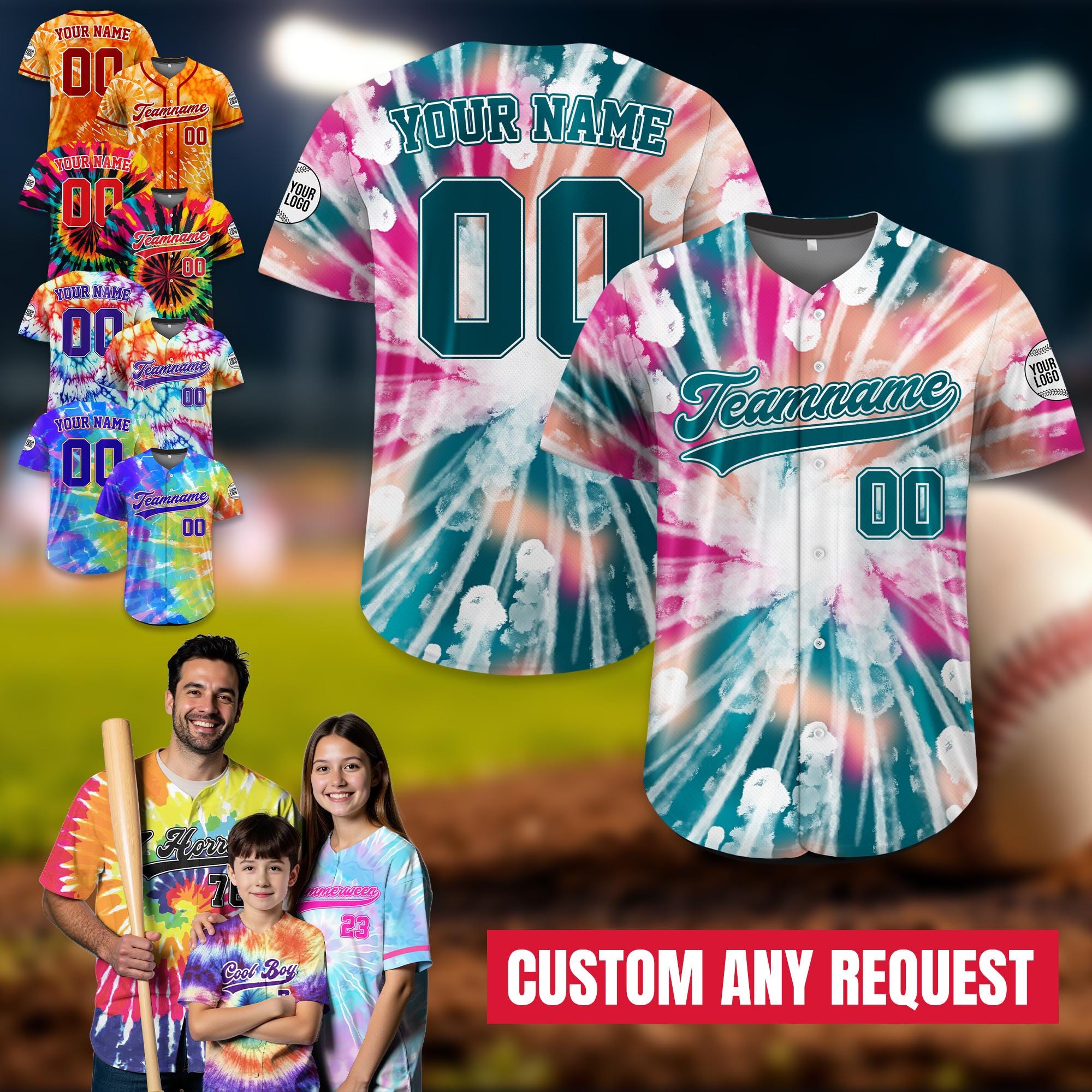 Personalized Colorful Rainbow Gift Baseball Jersey For Adult Kid, Custom Team Name Number Logo Baseball Jersey Floral Pattern