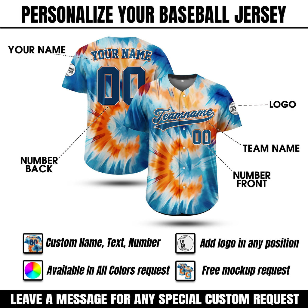 Personalized Tie-Dye Baseball Jersey For Adult Kid, Custom Team Name Number Logo Baseball Jersey Tye Dye Gift