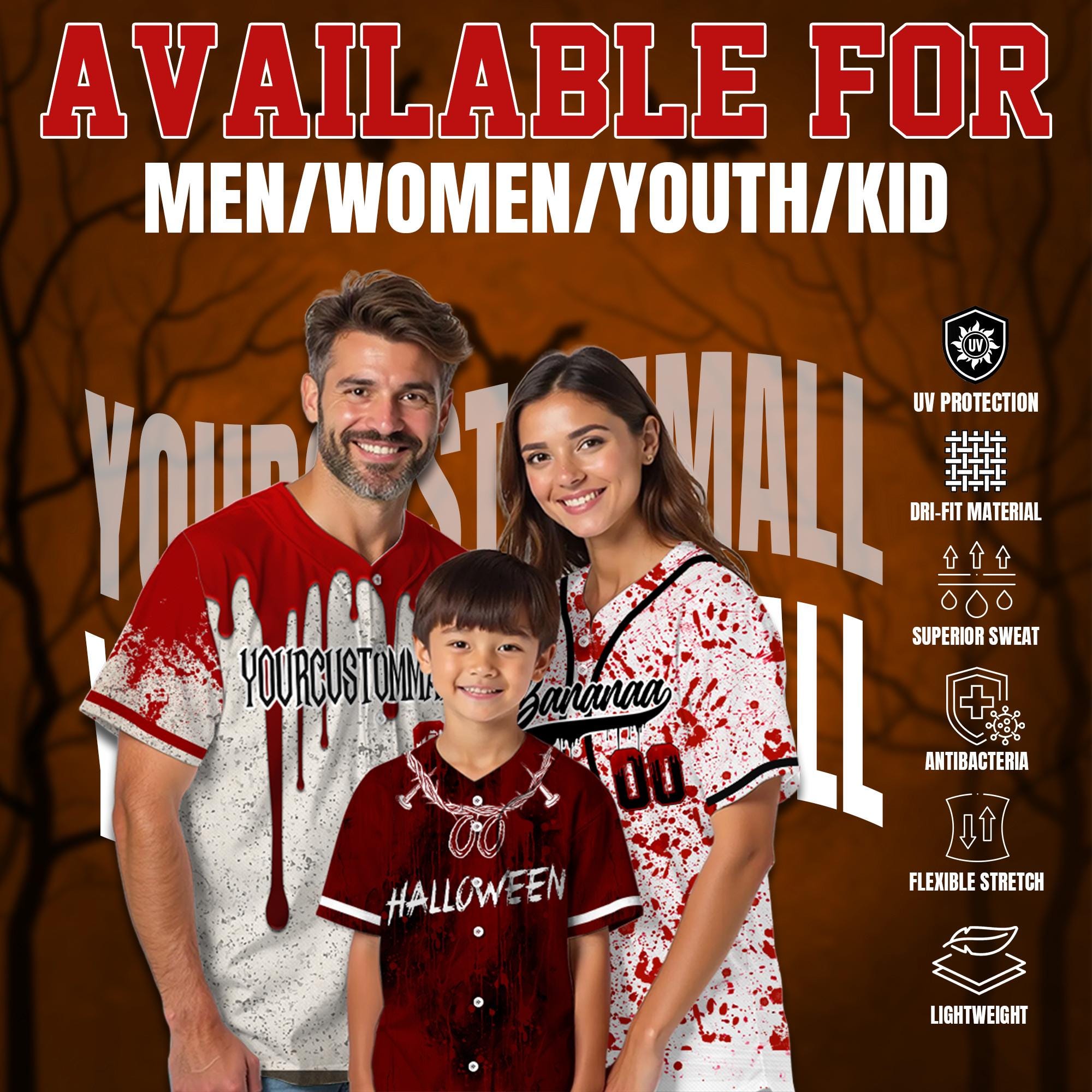 Personalize Baseball Jersey Gift for Halloween, Custom Halloween Party Tee Scary Halloween Costume, Blood Stained Halloween gifts for kids