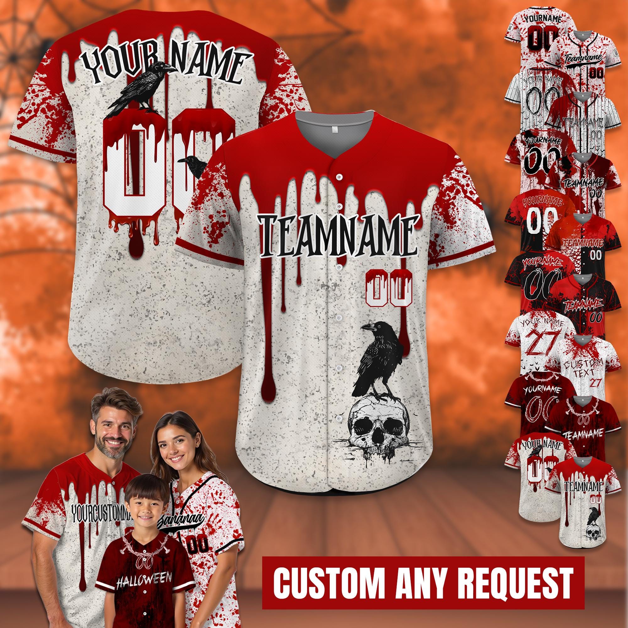 Personalize Baseball Jersey Gift for Halloween, Custom Halloween Party Tee Scary Halloween Costume, Blood Stained Halloween gifts for kids