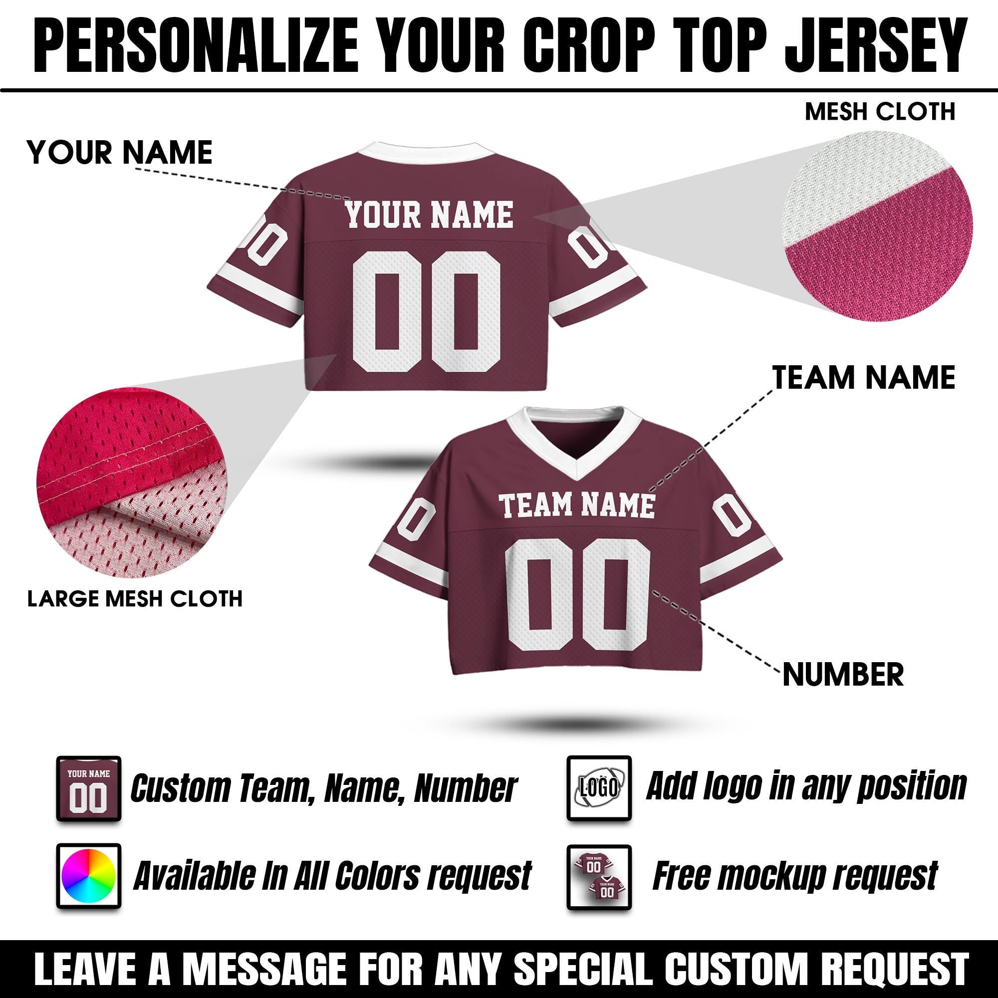 Personalized Women's Jersey Crop top, Custom Team Name Number Crop Jersey Shirt V neck, Sports Girl Outfit Hip Hop Streetwear Mesh Polyester