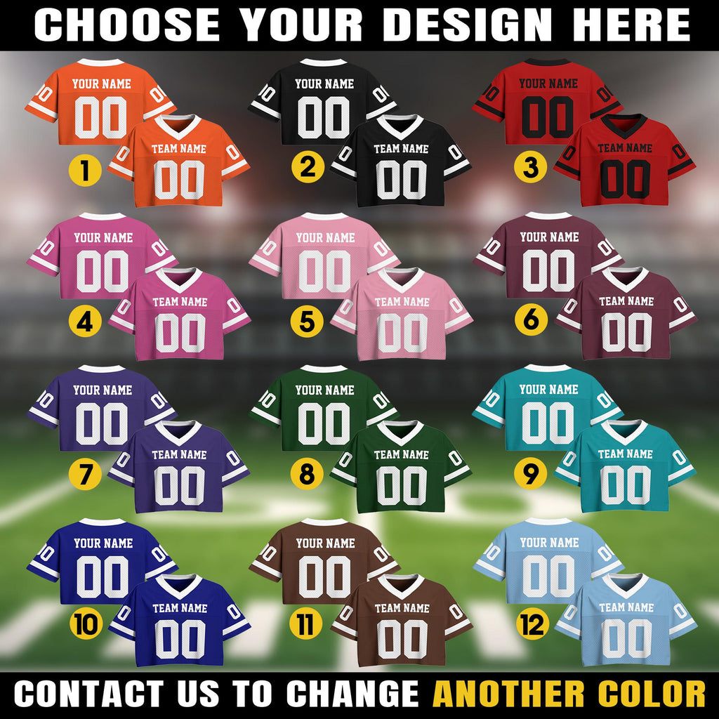 Personalized Brown Croptop Football Jersey Mesh for Girl, Custom Fan shirt Team Uniform Crop top concert shirt for women Sports Girl Outfit