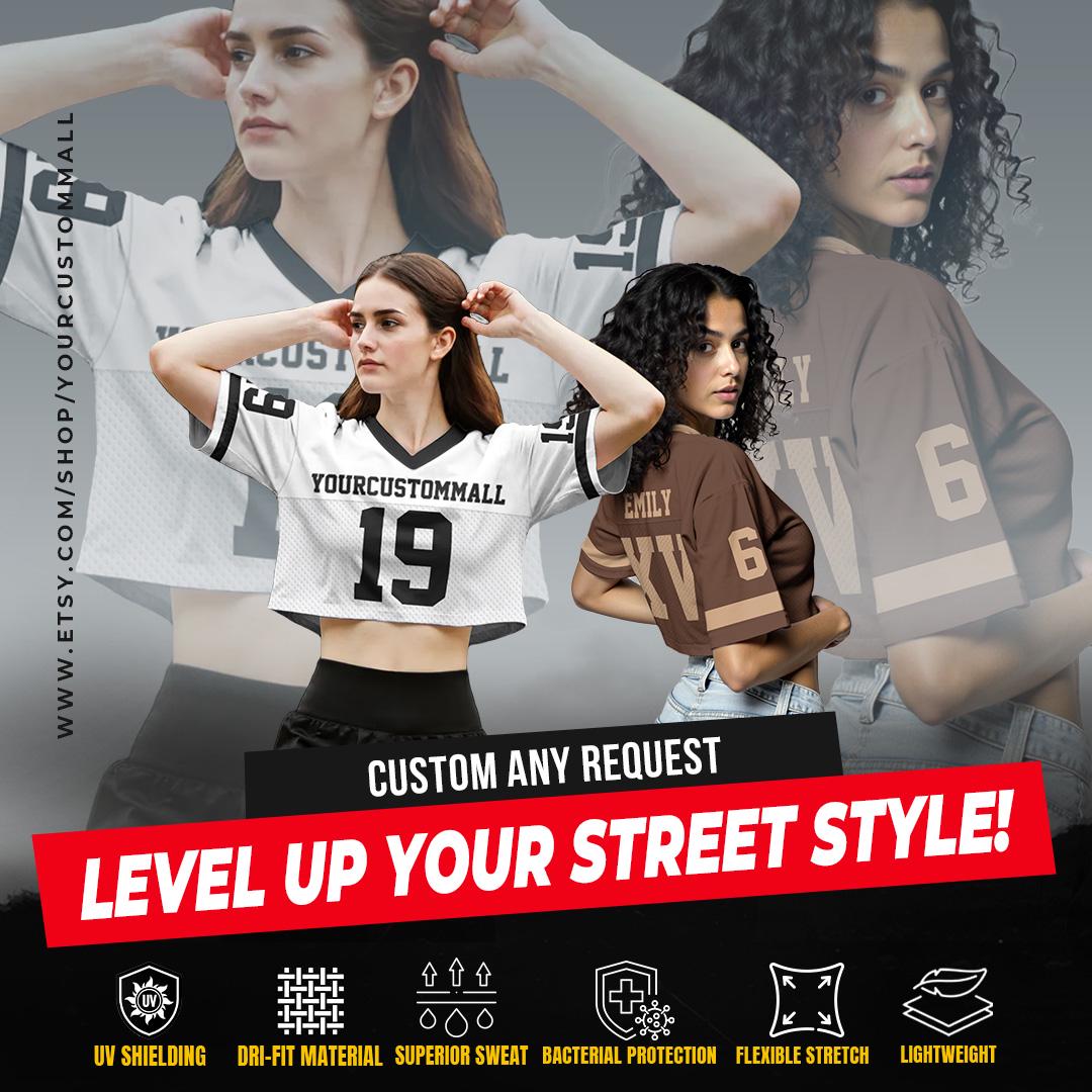Custom Team Name Number Logo Women's Croptop Football Jersey Cheerleading Uniform, Custom Crop top for Women Hip Hop Streetwear Top Style