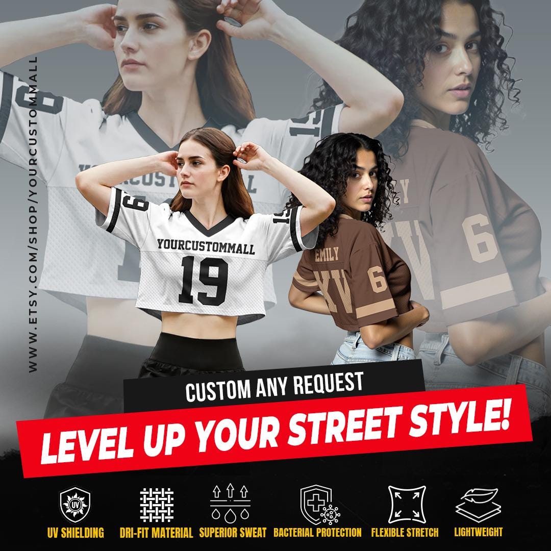 Personalized Brown Croptop Football Jersey Mesh for Girl, Custom Fan shirt Team Uniform Crop top concert shirt for women Sports Girl Outfit