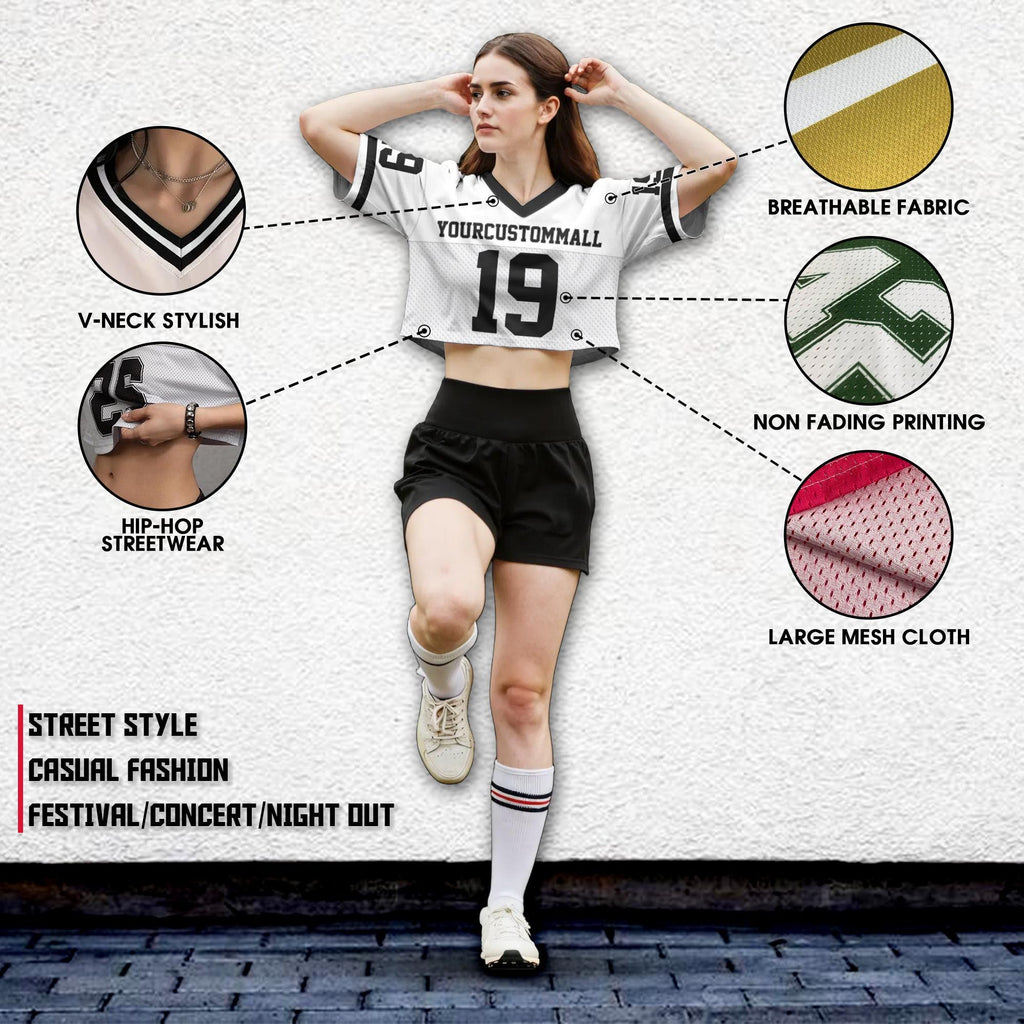 Custom Team Name Number Logo Women's Croptop Football Jersey Cheerleading Uniform, Custom Crop top for Women Hip Hop Streetwear Top Style