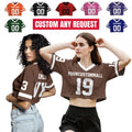 Personalized Brown Croptop Football Jersey Mesh for Girl, Custom Fan shirt Team Uniform Crop top concert shirt for women Sports Girl Outfit