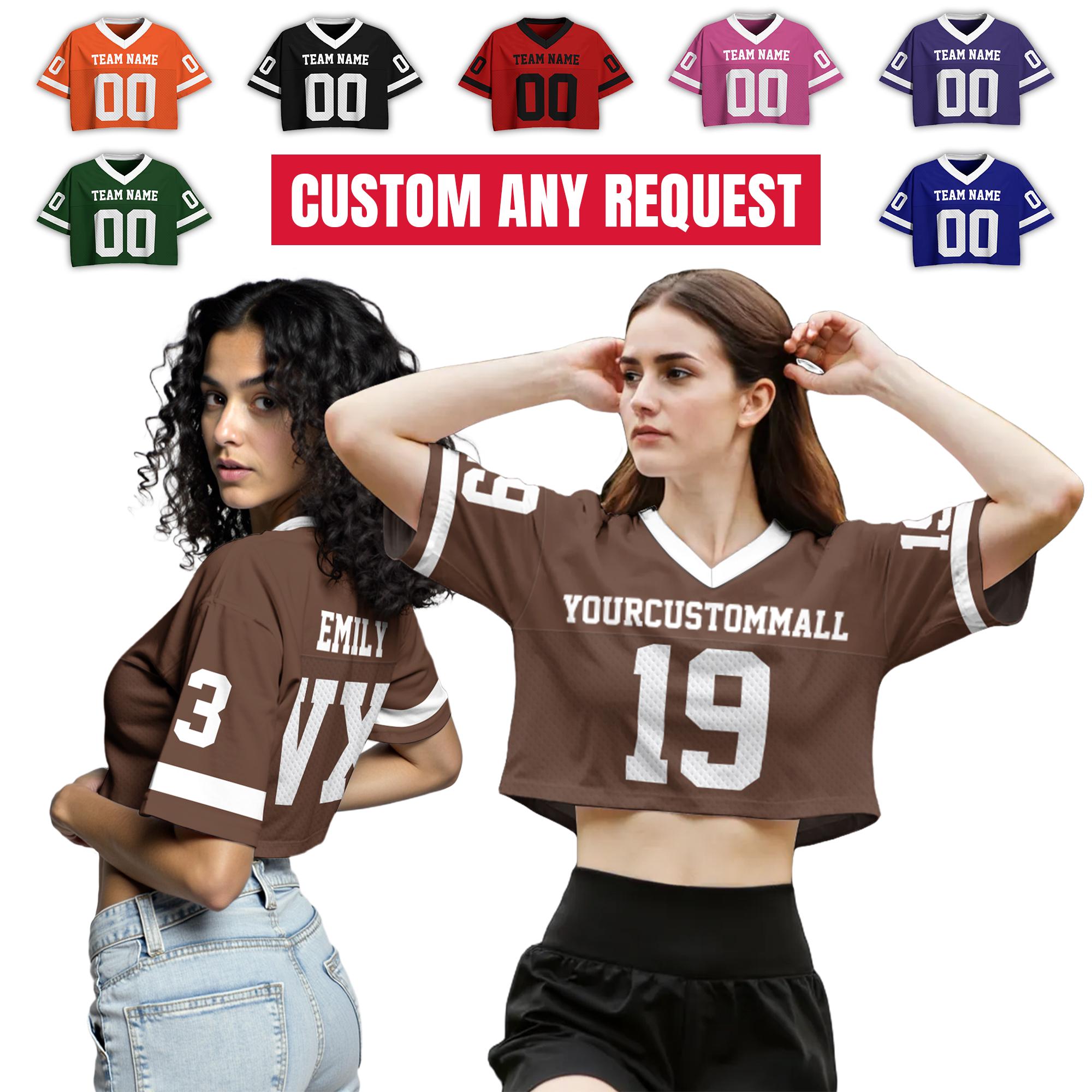 Personalized Brown Croptop Football Jersey Mesh for Girl, Custom Fan shirt Team Uniform Crop top concert shirt for women Sports Girl Outfit