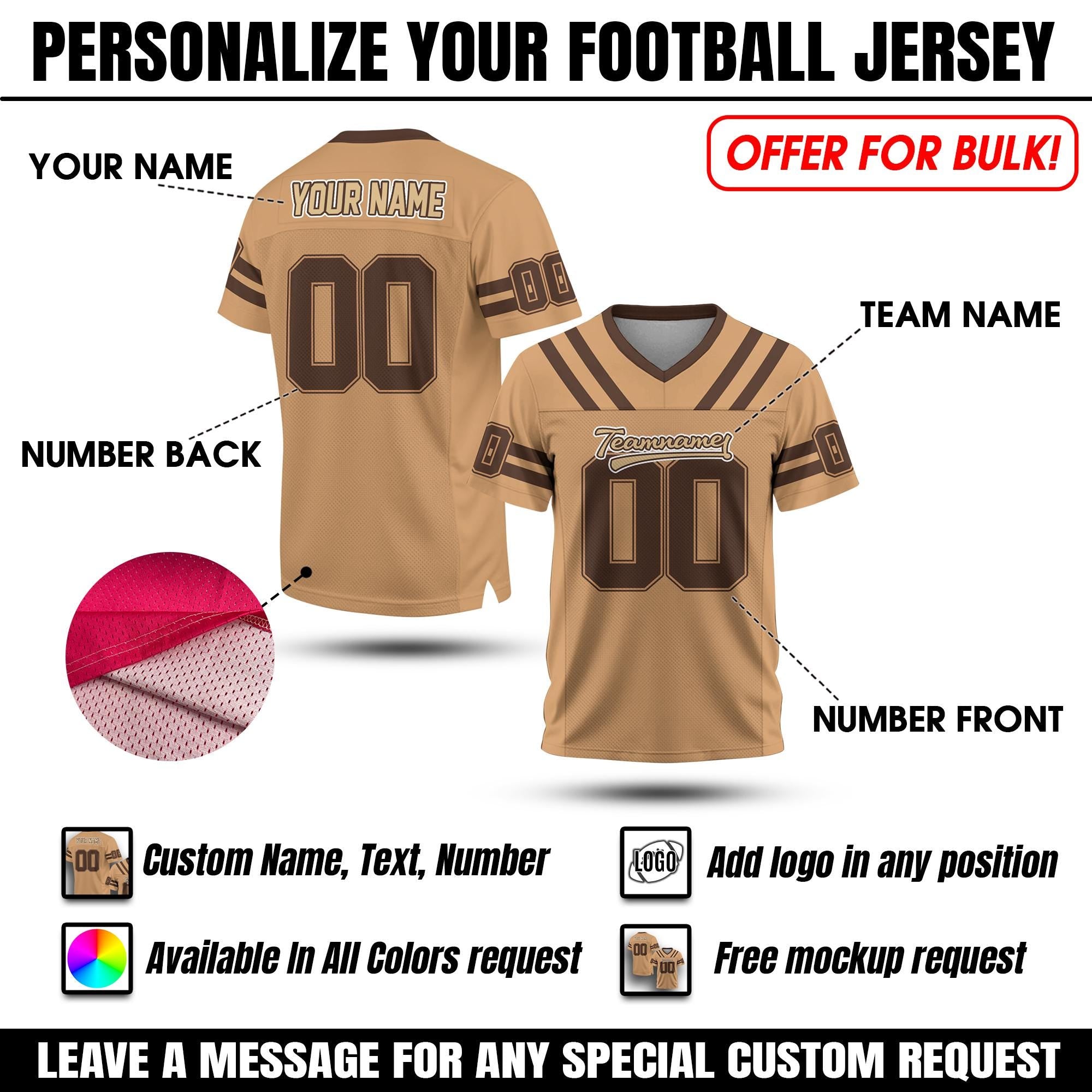 Personalized V-Neck Football Jersey for Adult Kid, Custom Team Name Number Logo, Football Fan Tee Gift for Fan Lovers Make Your Own Shirt