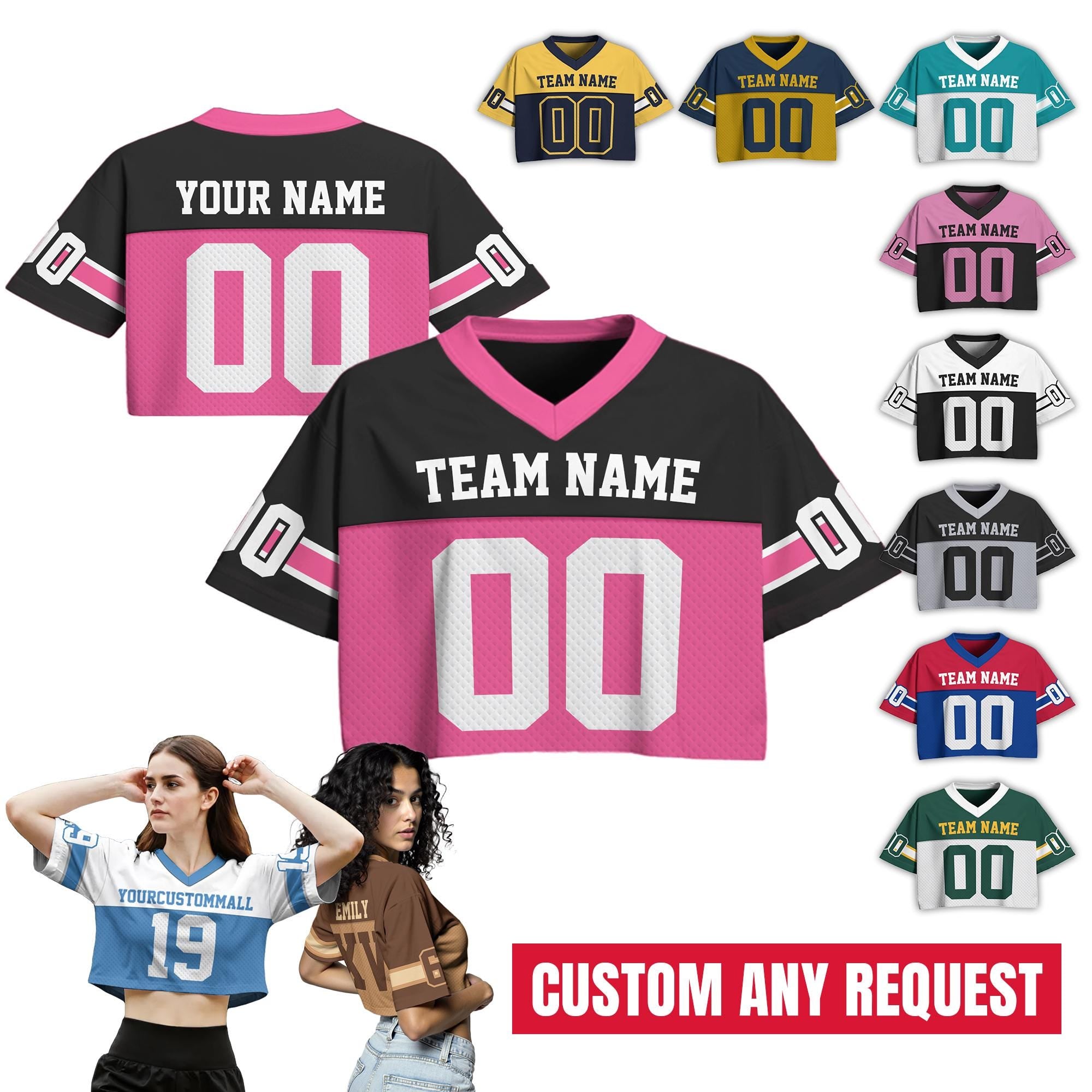 Personalize Cheerleading Uniform Women's Crop Football Jersey, Custom Team Name Number Logo Crop top for Women Sports Croptop Cheer Jersey