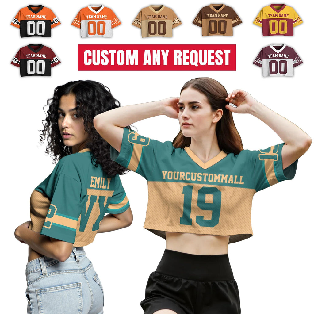 Personalize Women's Crop Top Football Concert Jersey , Custom Team Name Number Logo Request Women Crop Tee, Concert Outfit Gift for her