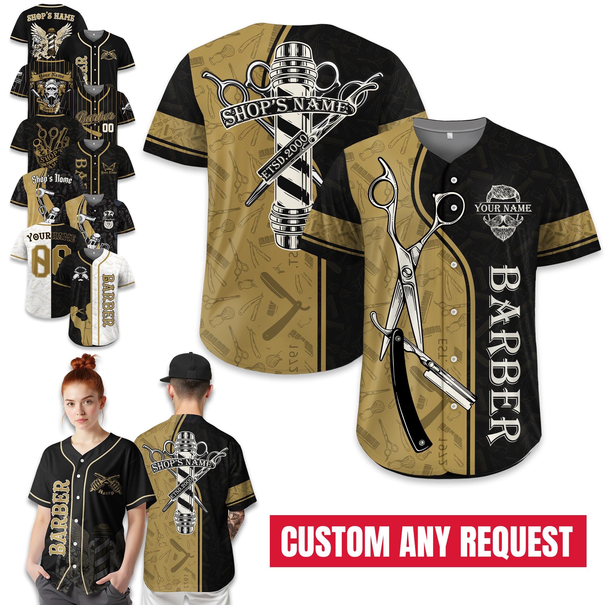 Personalized Barber Uniform Baseball Jersey for Men Women Youth Kid, Custom Barber Vest For Men, Hairdresser Baseball Jersey Barber Gift