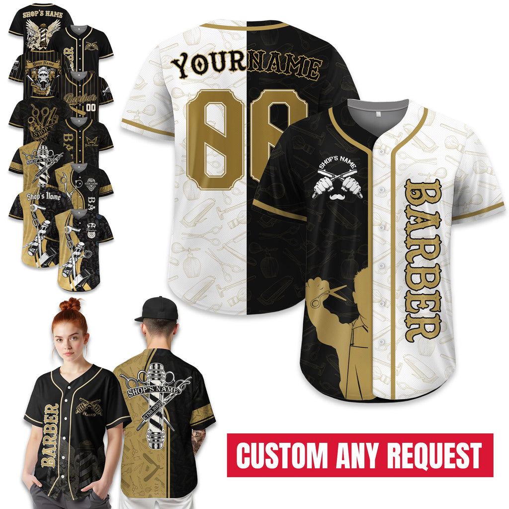 Personalized Barber Baseball Jersey, Barbershop Crew Uniform