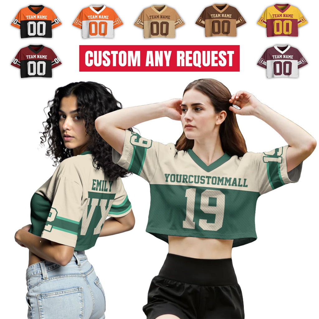 Personalize Crop Football Jersey for Women & Girls, Custom Team Name Number Logo Women, Streetwear Shirts Tour Concert Shirt Cheer Jersey