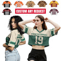 Personalize Crop Football Jersey for Women & Girls, Custom Team Name Number Logo Women, Streetwear Shirts Tour Concert Shirt Cheer Jersey