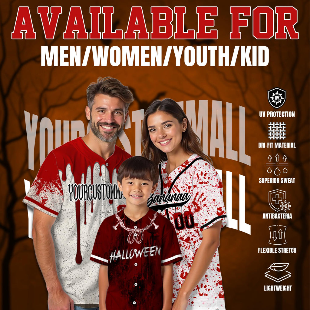 Personalize Blood Splatter Baseball Jersey for Men Women Youth Kid, Custom Halloween Party Jersey For Baseball Team Creepy Halloween Gift