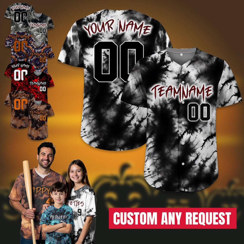 Custom Tie Dye Halloween Baseball jersey for Men Women Youth Kid, Team Jersey Halloween Costume, Halloween Jersey Outfit, Horror Jersey