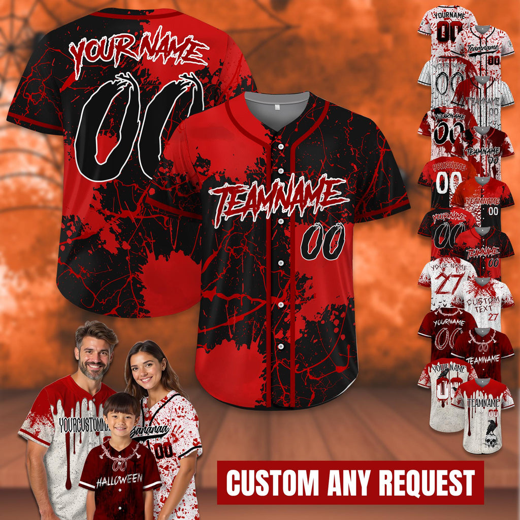 Personalize Blood Halloween Costume Baseball Jersey for Kid Youth Adult, Custom Scary Halloween Jersey Creepy Halloween Gift for Kids