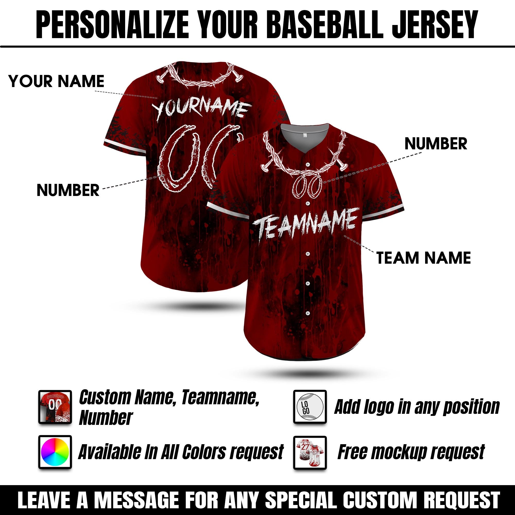Personalize Name Number Blood Halloween Baseball Jersey for Adult Kid, Custom It's Not My Blood Baseball Jersey, Scary Halloween Costume