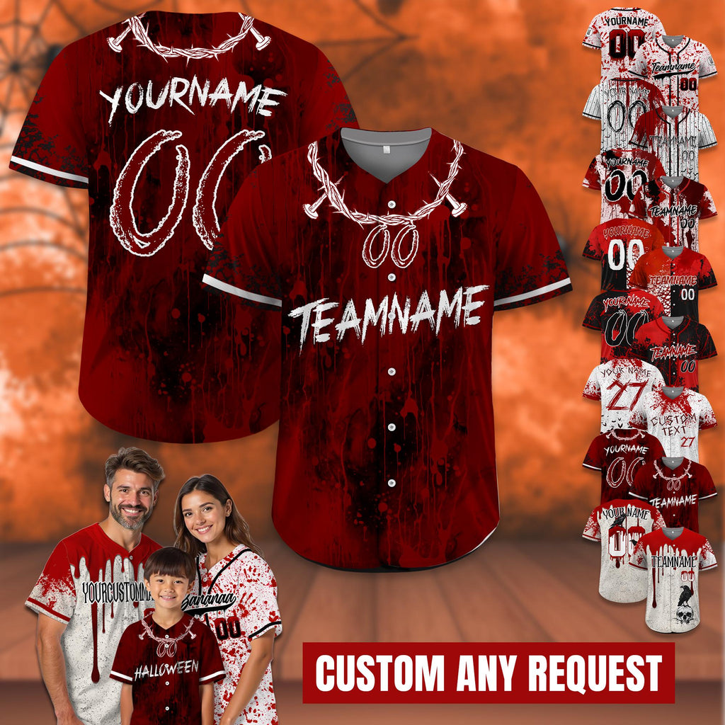 Personalize Name Number Blood Halloween Baseball Jersey for Adult Kid, Custom It's Not My Blood Baseball Jersey, Scary Halloween Costume
