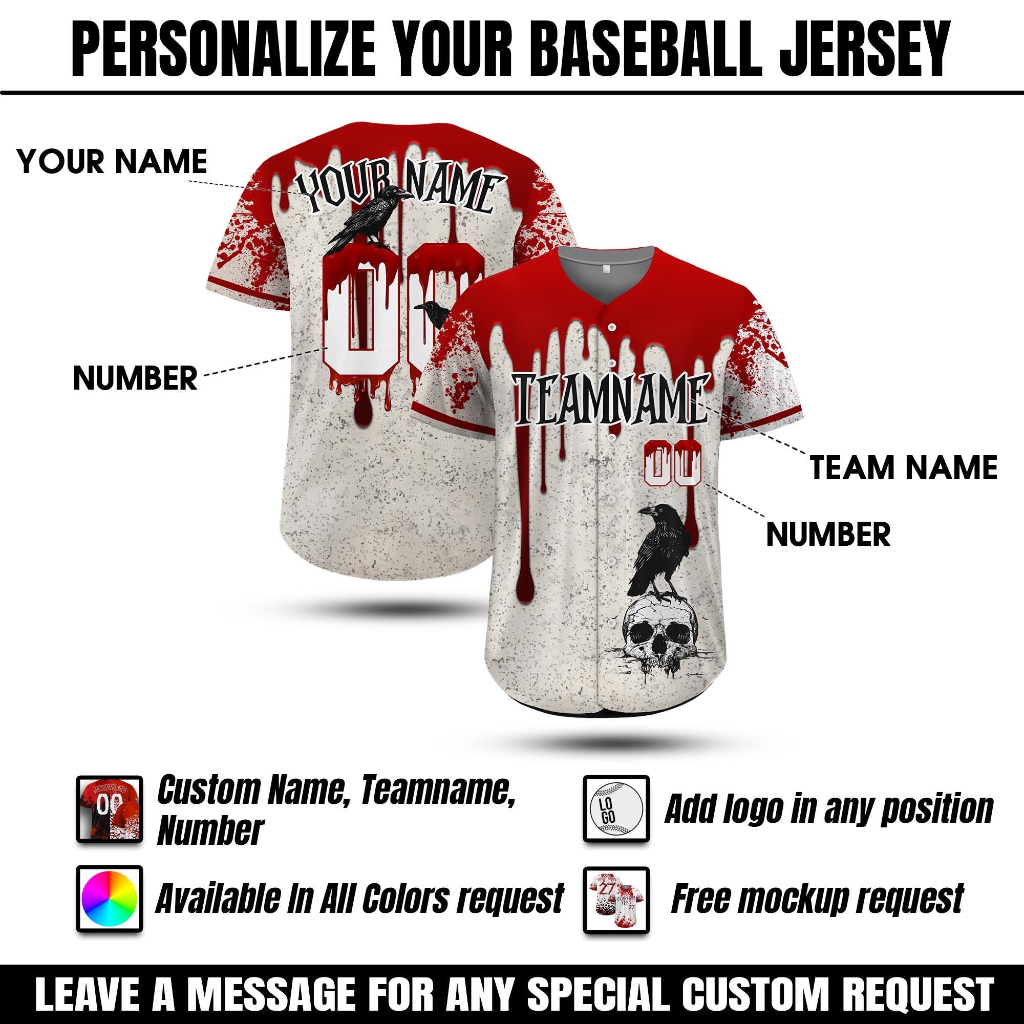 Personalize Baseball Jersey Gift for Halloween, Custom Halloween Party Tee Scary Halloween Costume, Blood Stained Halloween gifts for kids