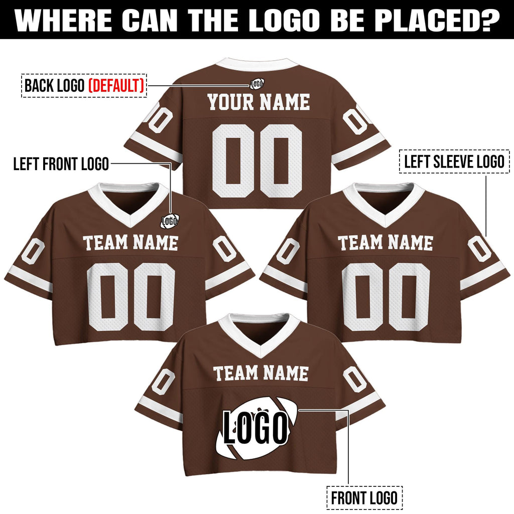 Personalized Brown Croptop Football Jersey Mesh for Girl, Custom Fan shirt Team Uniform Crop top concert shirt for women Sports Girl Outfit