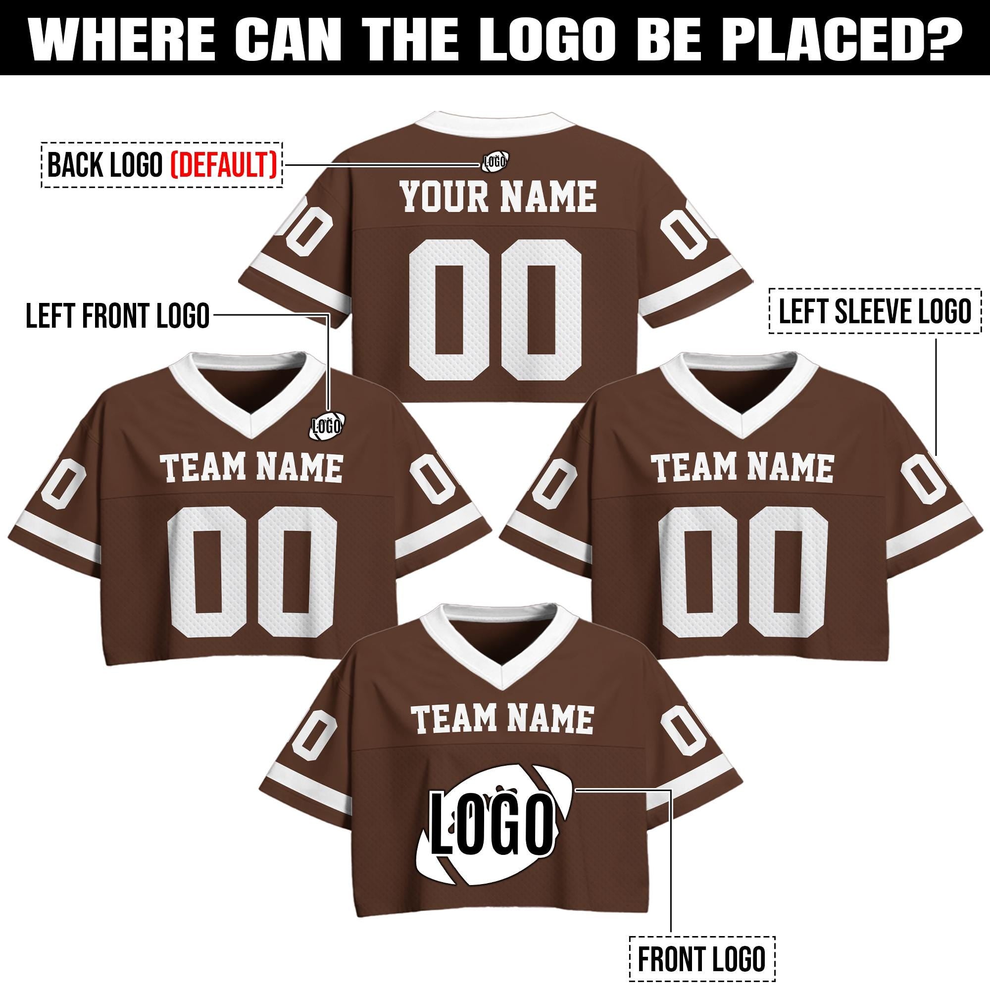 Personalized Brown Croptop Football Jersey Mesh for Girl, Custom Fan shirt Team Uniform Crop top concert shirt for women Sports Girl Outfit