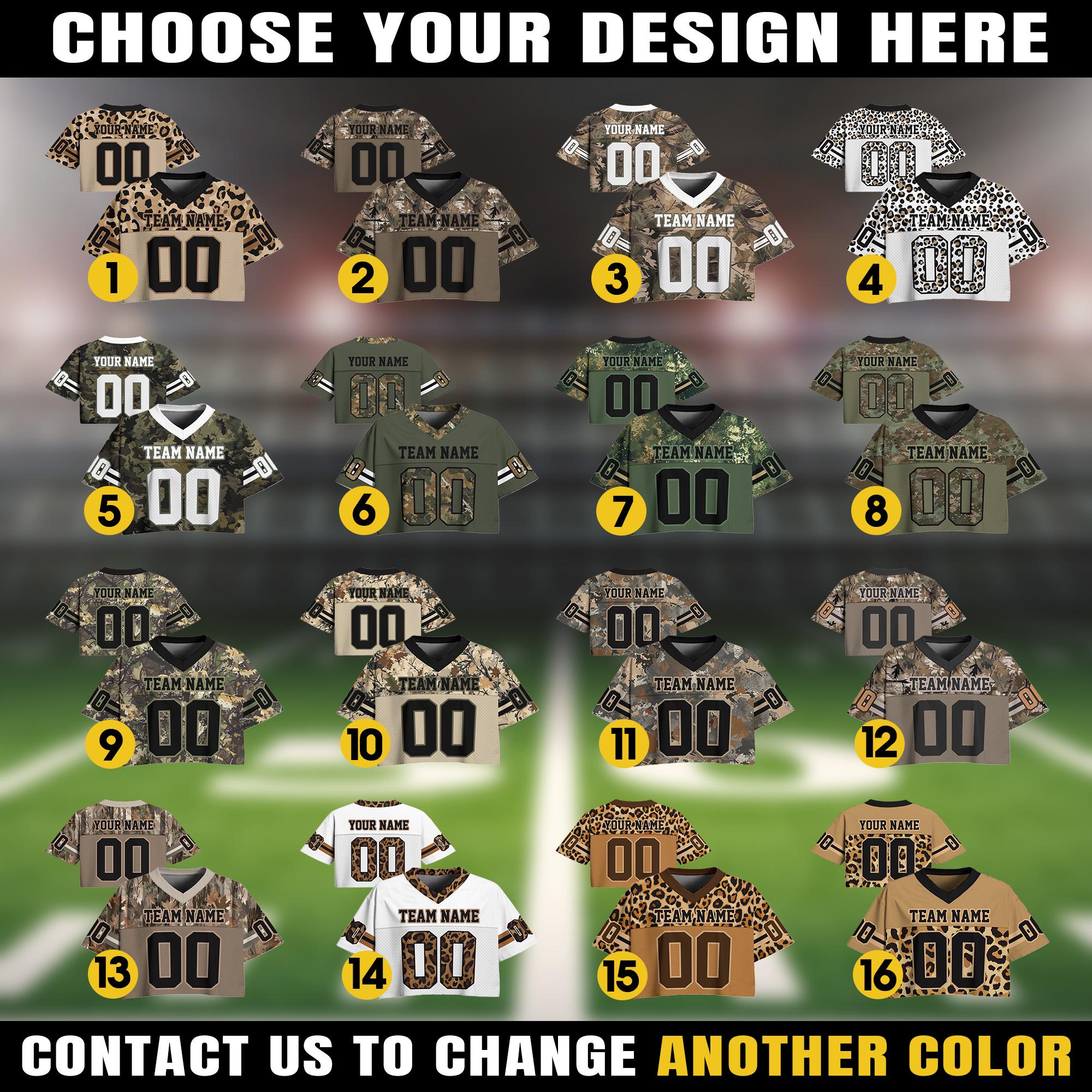 Personalized Camouflage Crop top Football Jersey, Custom Team Name Number Logo Women's Jerseys, Trendy College Outfit Street Style Shirt