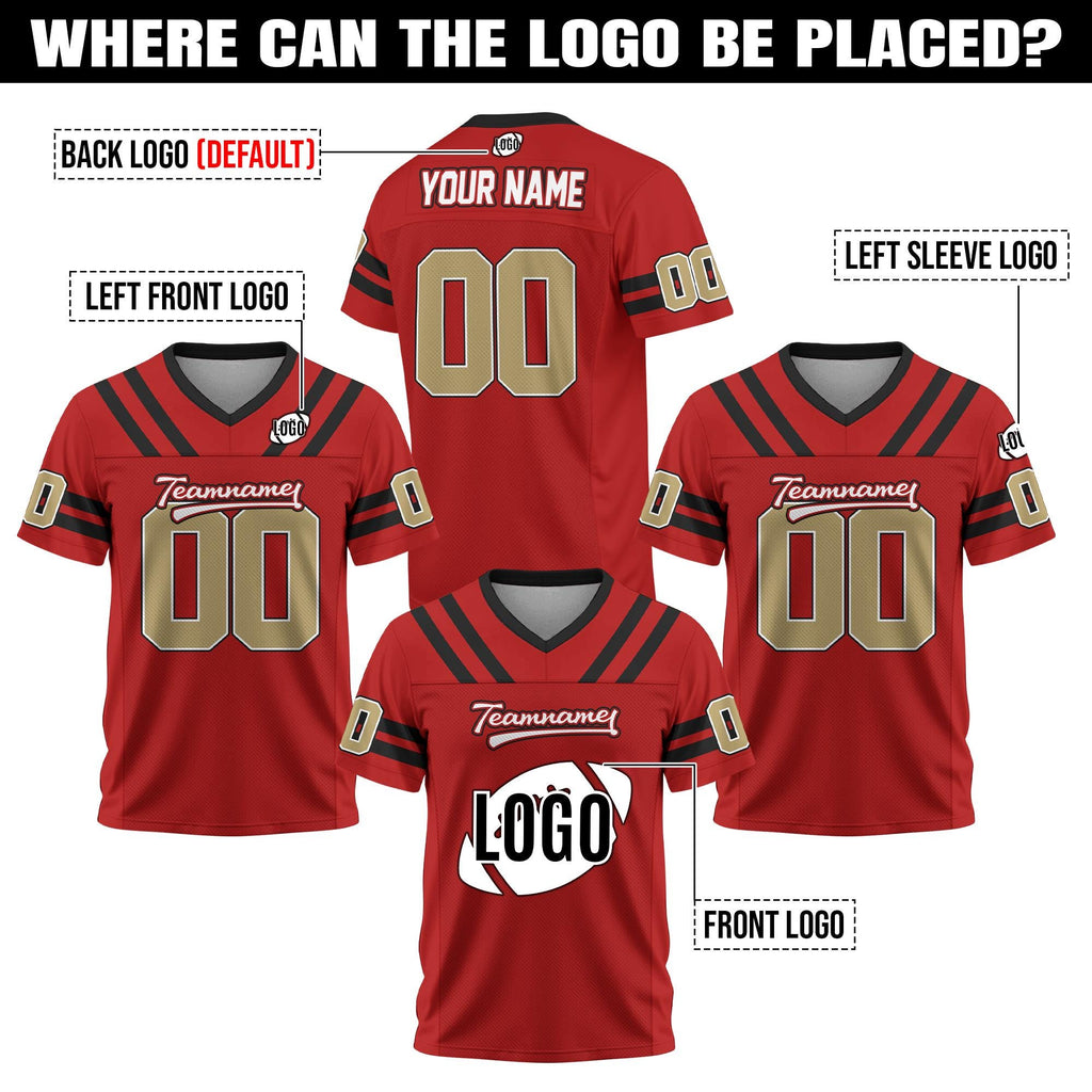 Personalized Team Shirts Football Jersey for Adult Kid, Custom Team Name Number Logo, Football Fan Tee V-Neck Shirt Gift for Fan Lovers