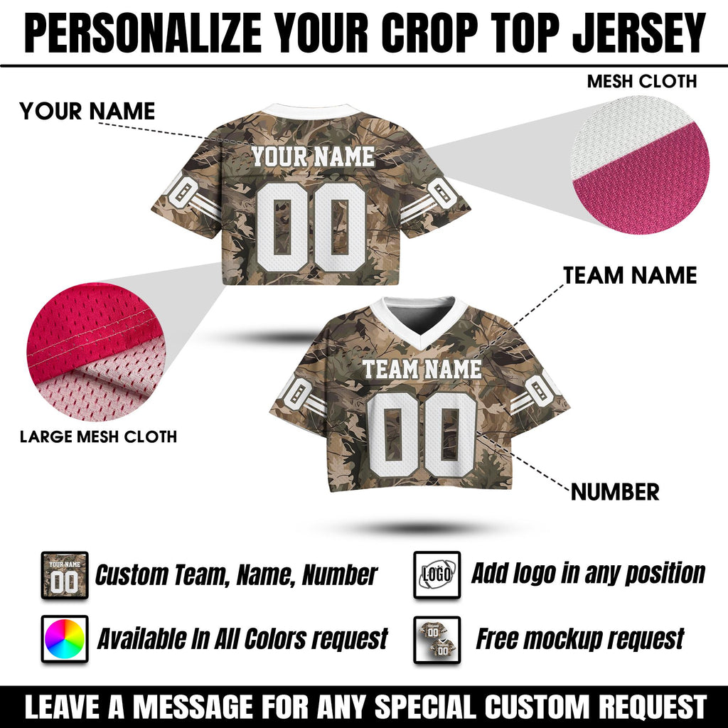 Personalized Camo Football Jersey for Women Girls, Custom Crop Top with Name and Number Streetwear Shirt Concert Outfit, Camouflage Jersey