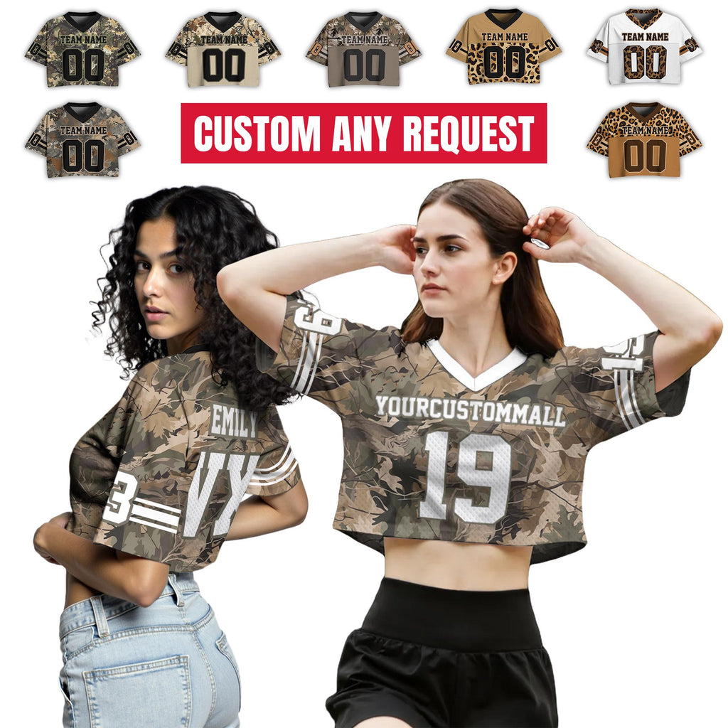 Personalized Camo Football Jersey for Women Girls, Custom Crop Top with Name and Number Streetwear Shirt Concert Outfit, Camouflage Jersey