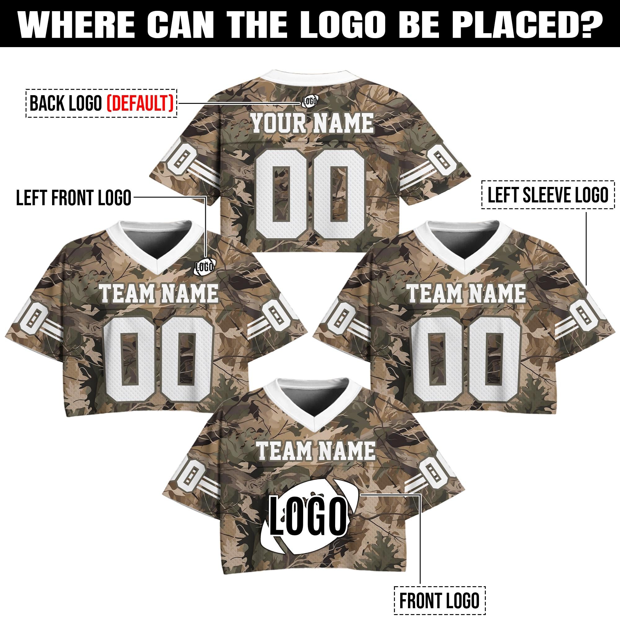 Personalized Camo Football Jersey for Women Girls, Custom Crop Top with Name and Number Streetwear Shirt Concert Outfit, Camouflage Jersey