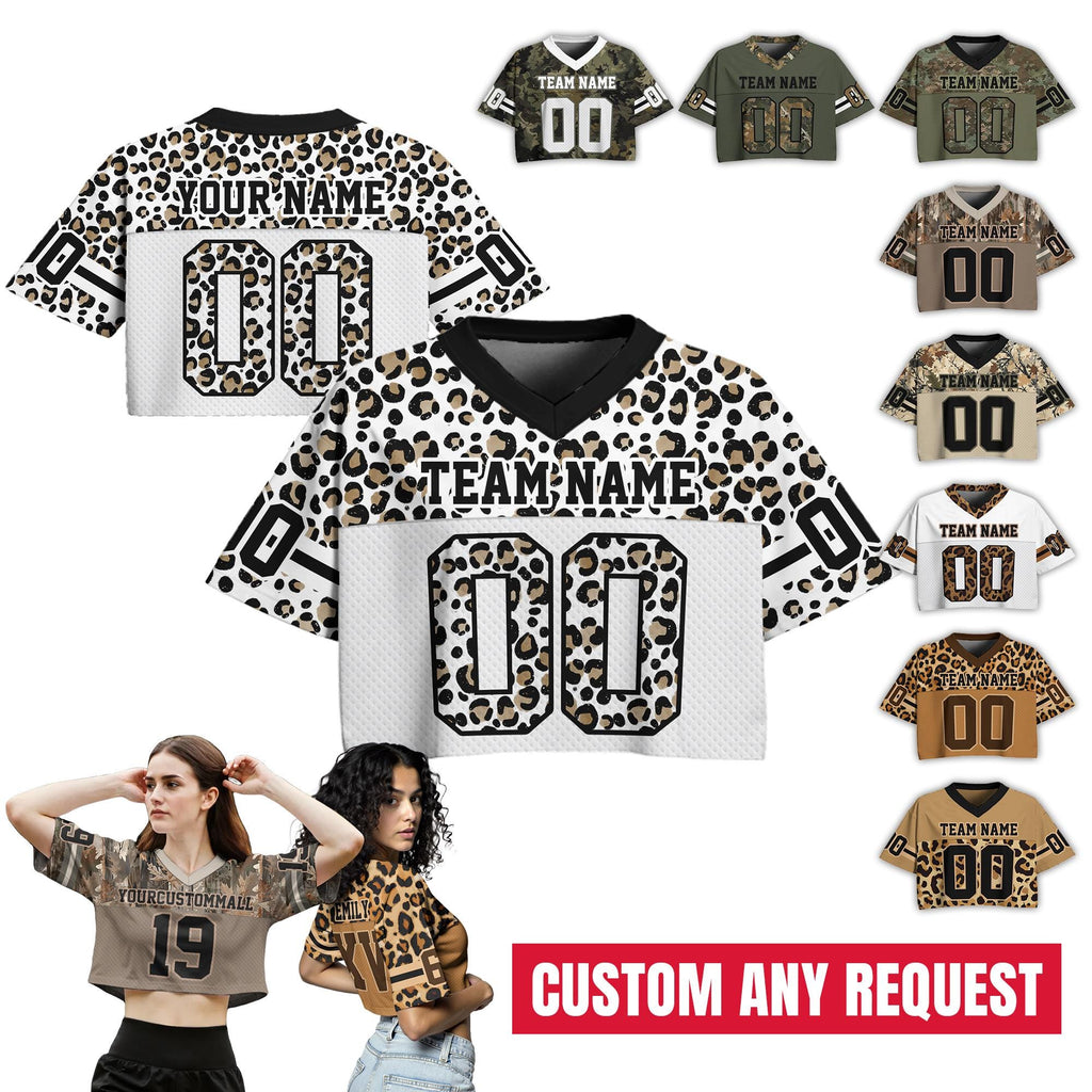 Personalized Camouflage Crop top Football Jersey, Custom Team Name Number Logo Women's Jerseys, Trendy College Outfit Street Style Shirt