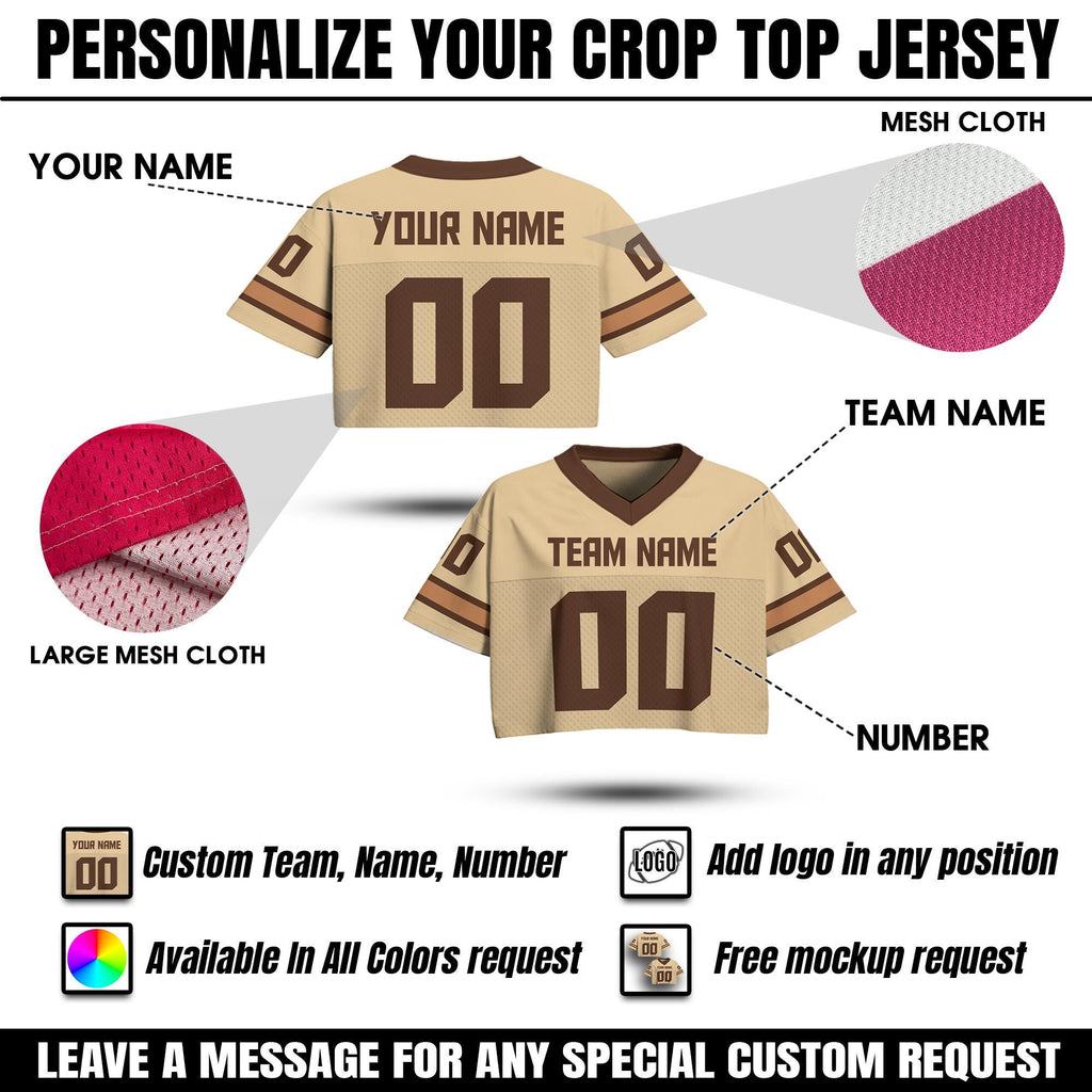 Personalize Women's Crop Top Football Jersey, Custom Team Name Number Logo Women Crop Tee, Streetwear Sports Crop Top Gift for her
