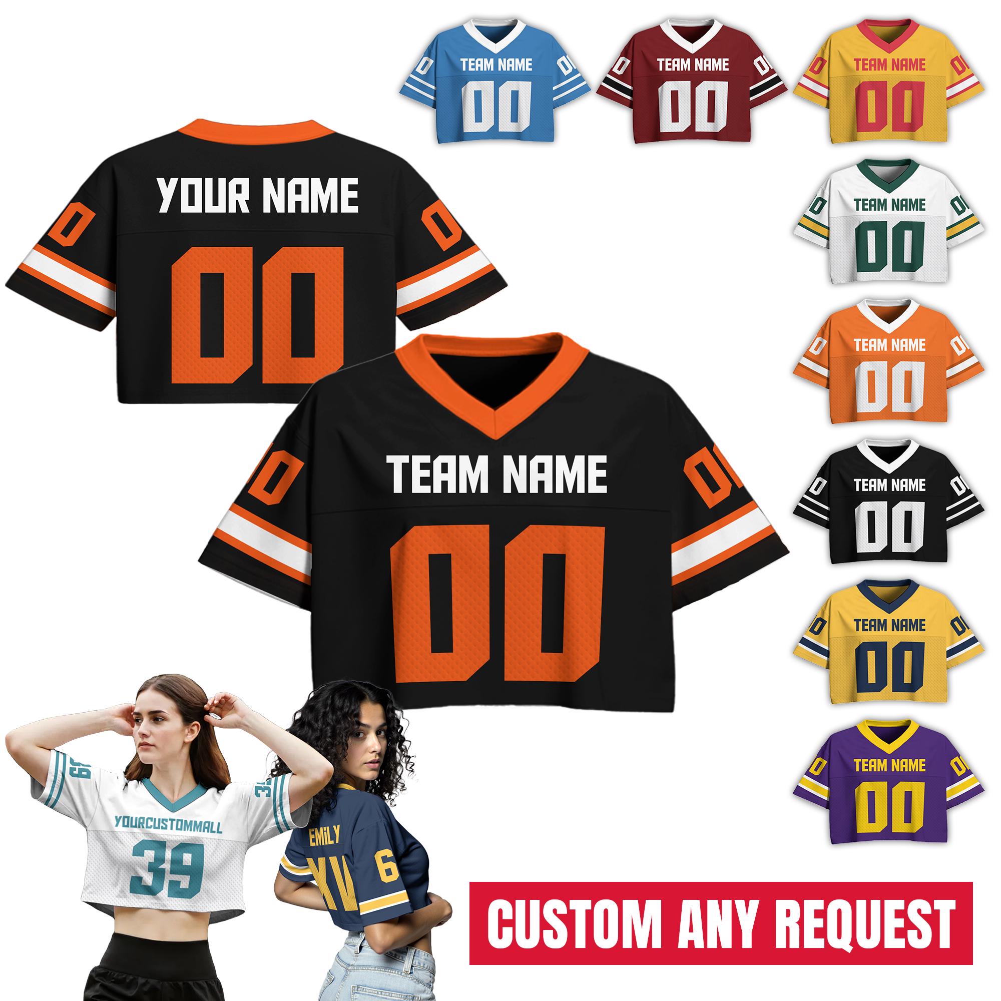 Personalize Team Name Number Logo Crop Football Jersey, Custom Crop top Women Sports Cheerleading Jerseys, Perfect Gift for Girlfriend