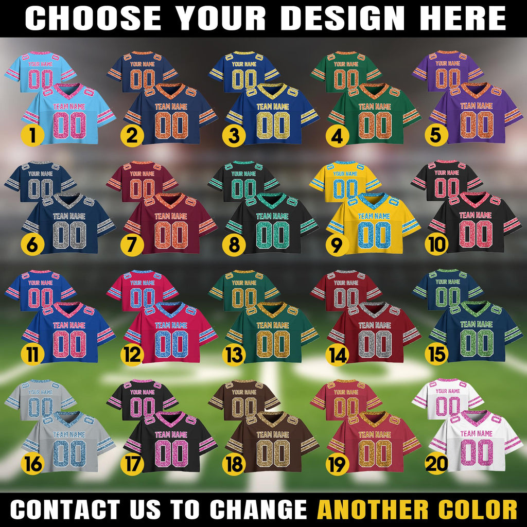 Personalize Black Pink Shirt Crop top for Women & Girls, Custom Cheer Football Jersey, Sparkly shirt Glitter Football Tee Concert Outfit