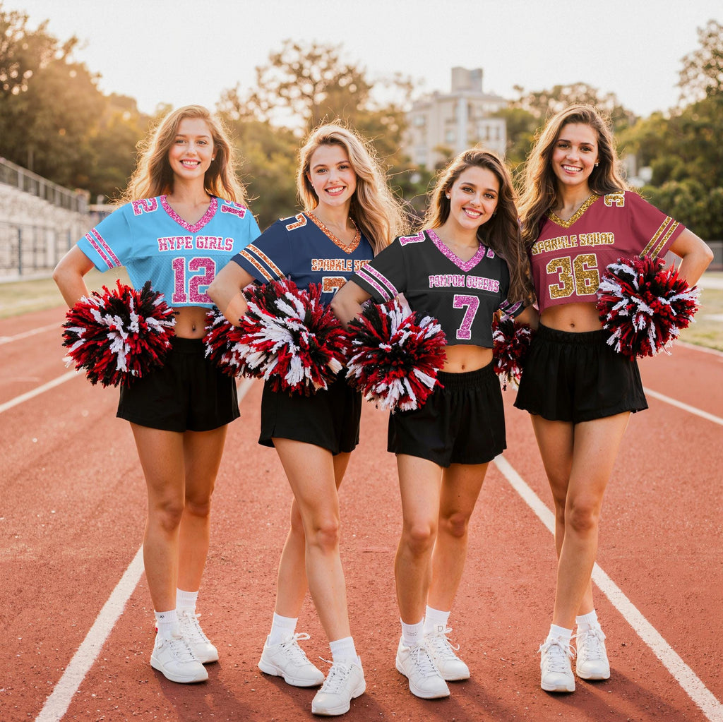 Personalize Sparkly Team shirt crop top for Women & Girls, Custom Cheer Football Jersey, Bling Jersey Glitter Football Tee Team Fan Jersey